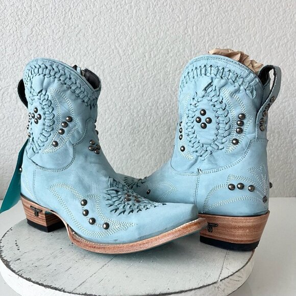 Lane Boots Shoes - Lane COSSETTE Womens Cowboy Booties 6.5 Western Cowgirl Blue Leather Short Boots